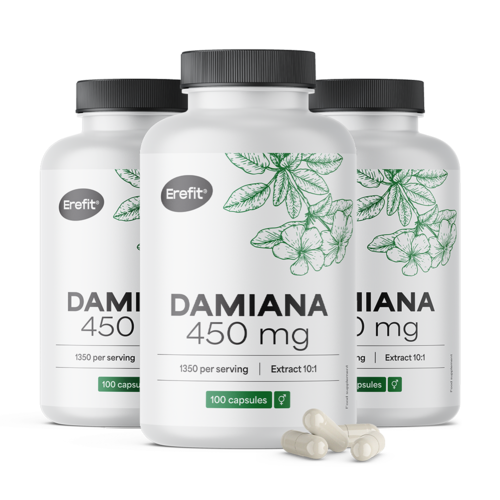 3x Damiana 450 mg - extracto 10:1, en total 300 cápsulas